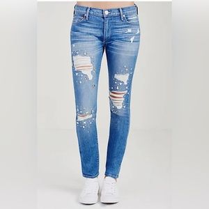 True Religion Liv low rise distressed embellished skinny Jeans